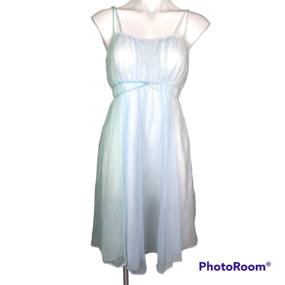 Vintage vanity Fair ombre blue slip nightgown dress 34 small sheer nylon